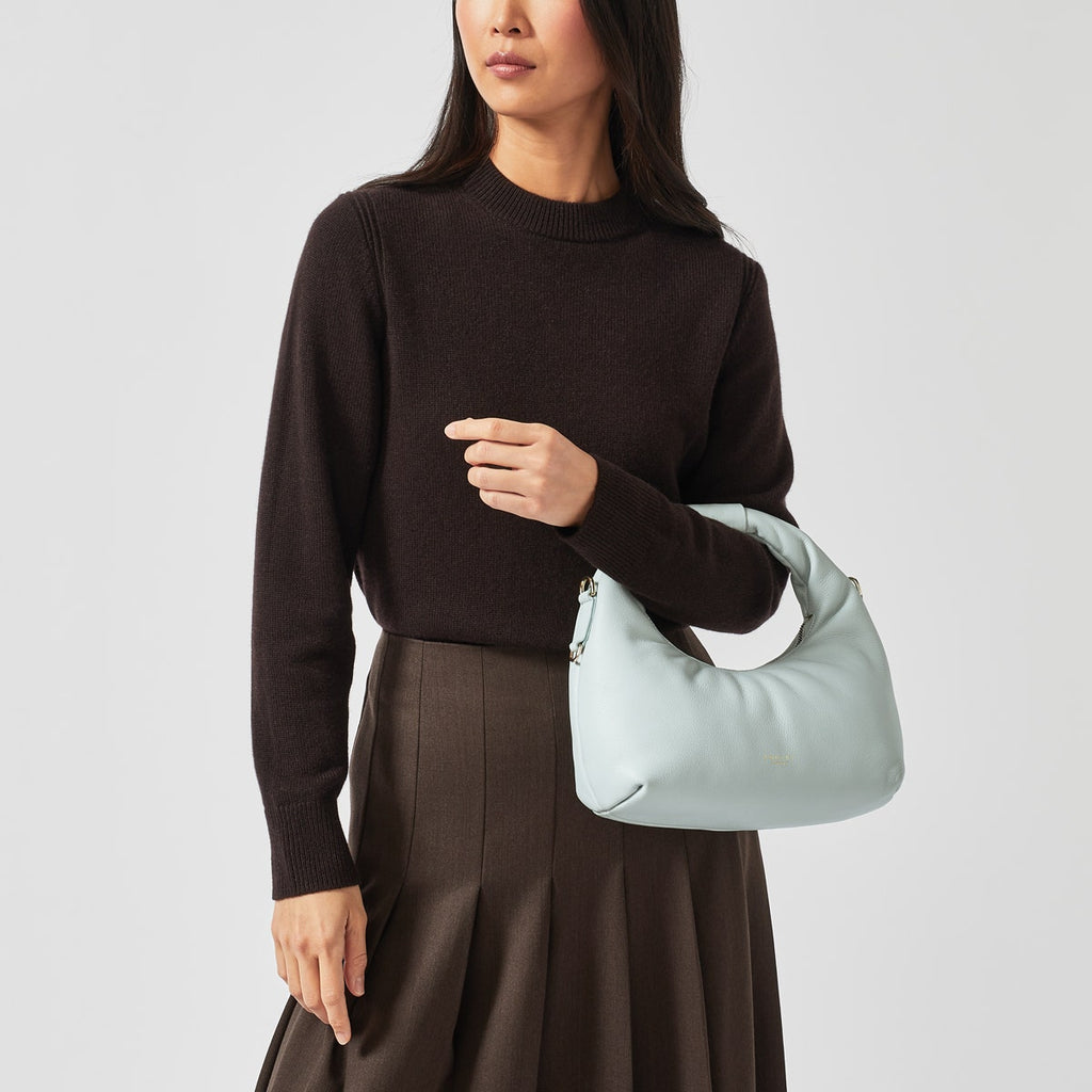 Charles Street Leather Small Ziptop Satchel Bag in Seafoam - H8823367