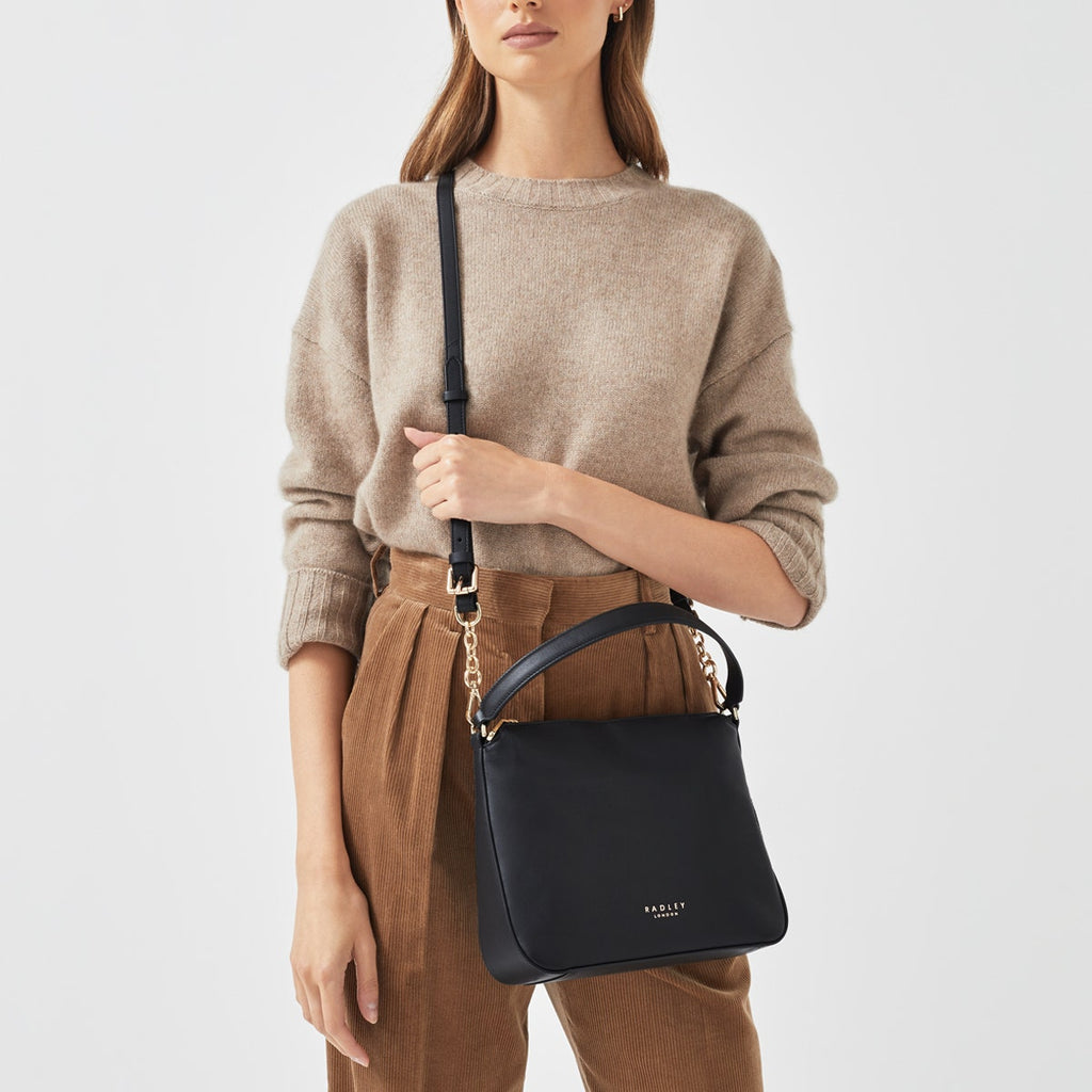 Warnham Court Leather Small Ziptop Satchel Bag in Black - H8834001