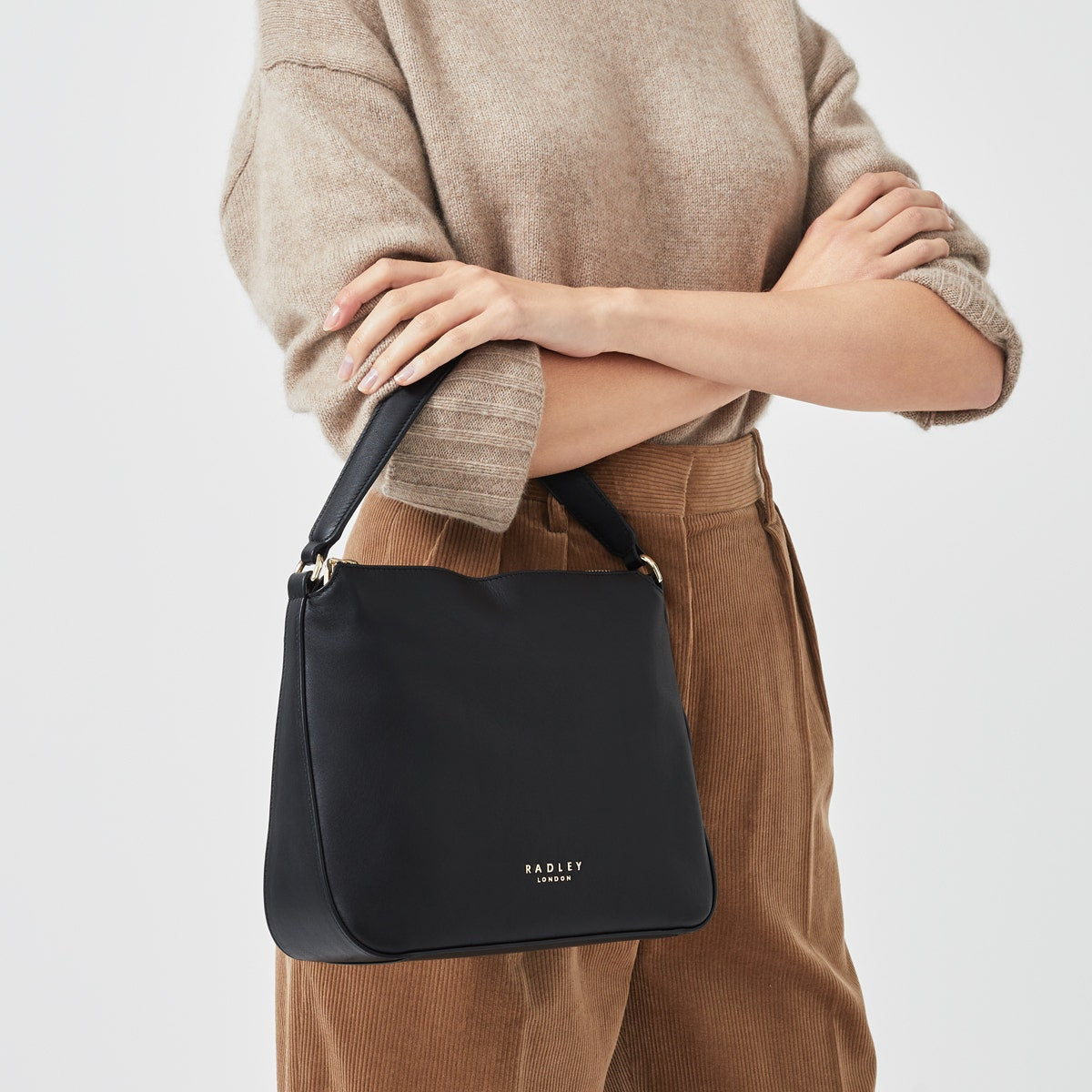 Warnham Court Leather Small Ziptop Satchel Bag in Black - H8834001