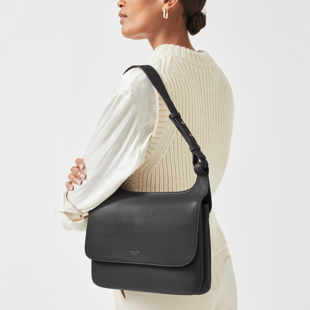 Grove Lane Leather Medium Flapover Shoulder Bag in Thunder - H8871074