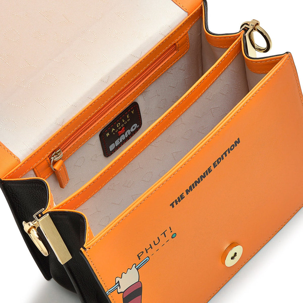 Beano SS24 Leather Small Flapover Crossbody Bag in Saffron - H9180757