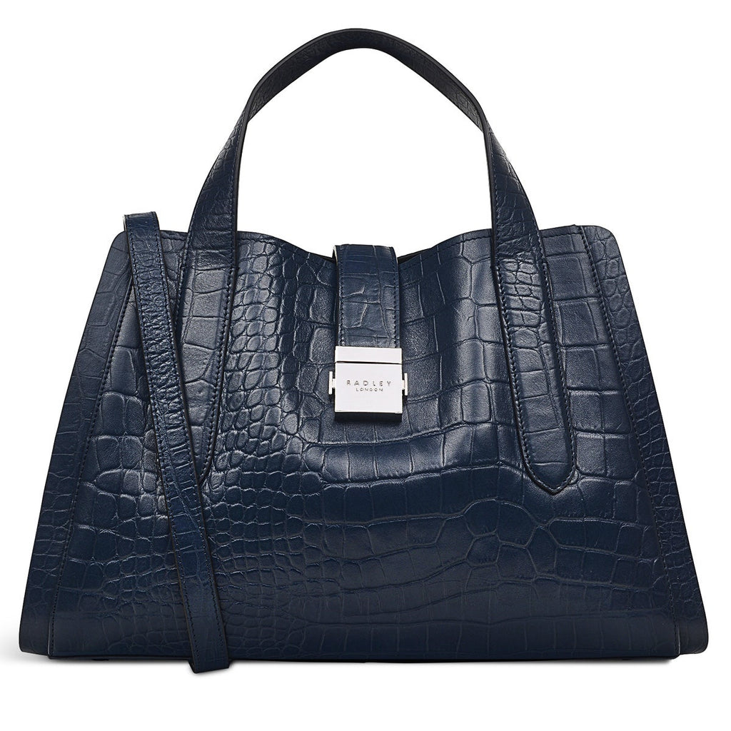 Sloane Street Leather Medium Ziptop Satchel Bag in Ink - H9209401