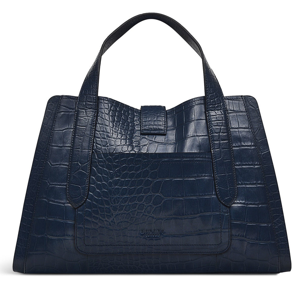 Sloane Street Leather Medium Ziptop Satchel Bag in Ink - H9209401
