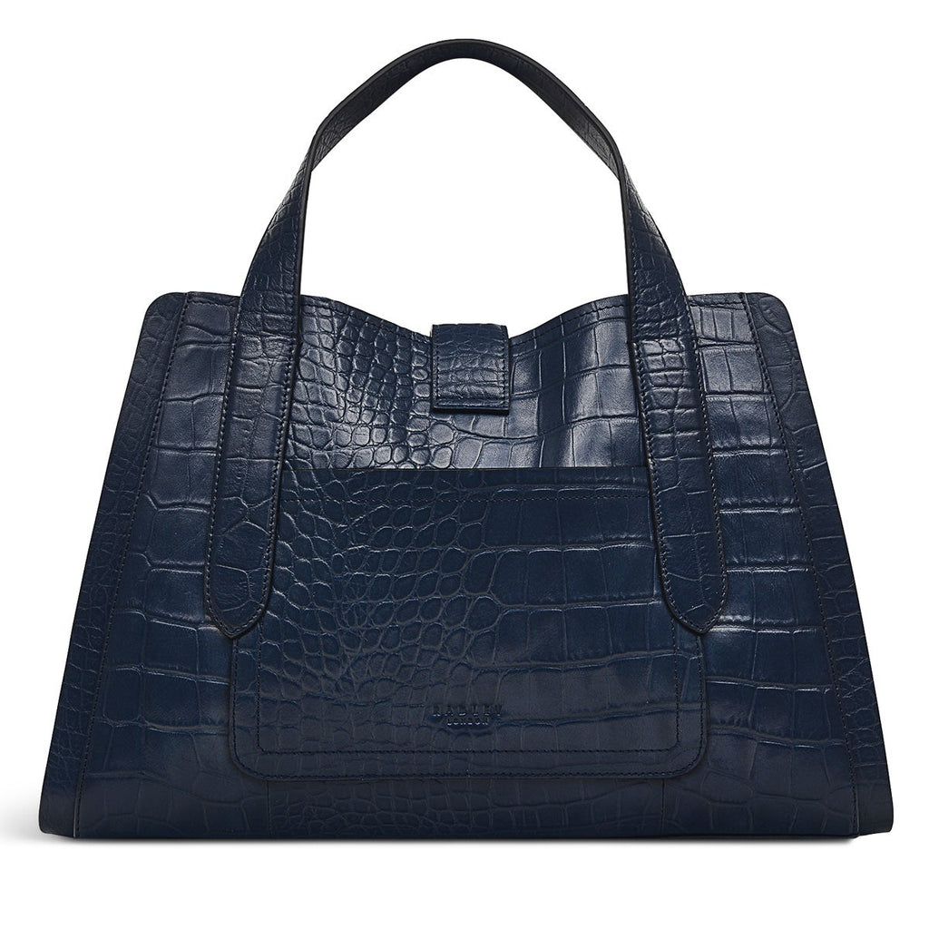 Sloane Street Leather Medium Ziptop Satchel Bag in Ink - H9209401
