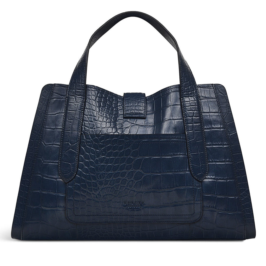 Sloane Street Leather Medium Ziptop Satchel Bag in Ink - H9209401