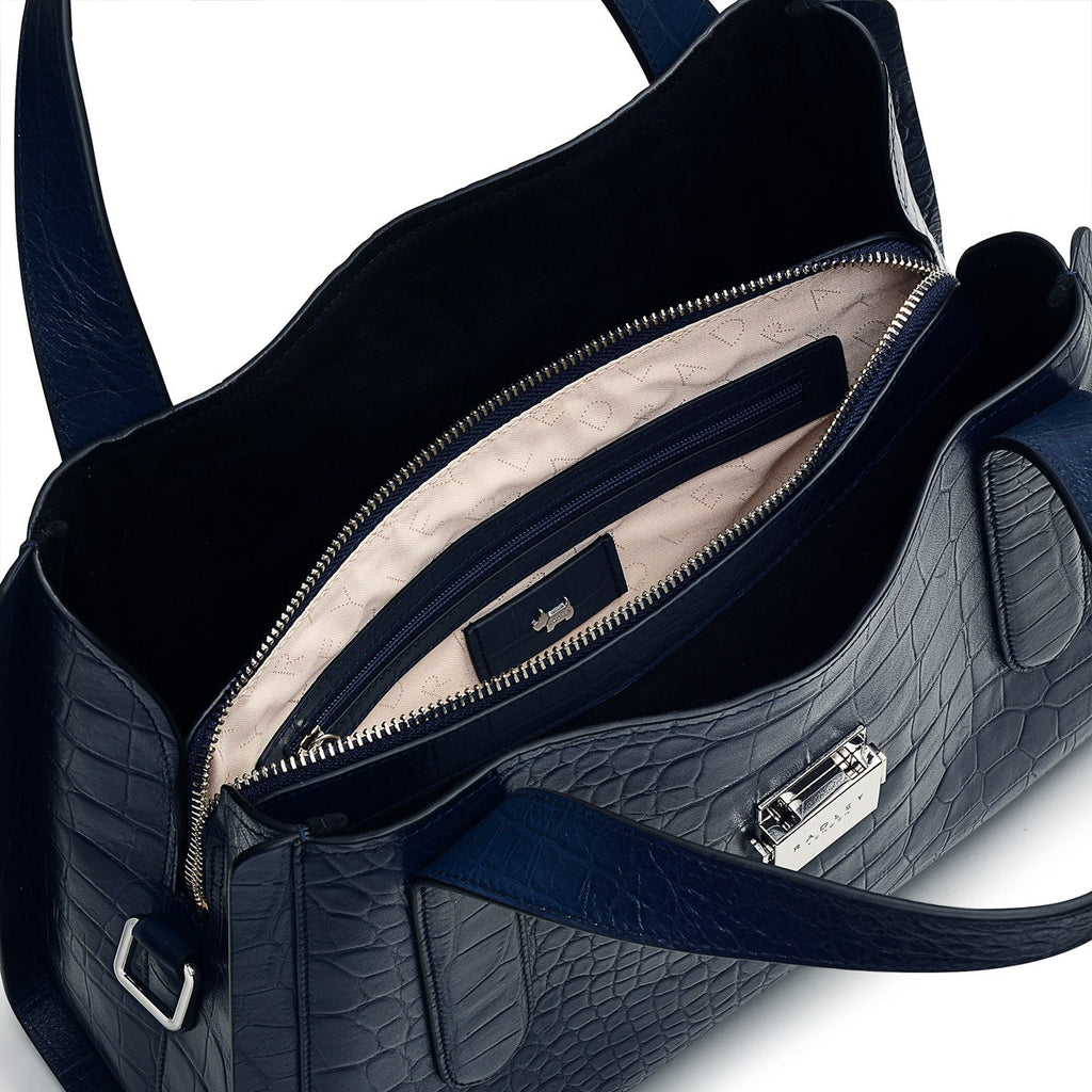 Sloane Street Leather Medium Ziptop Satchel Bag in Ink - H9209401