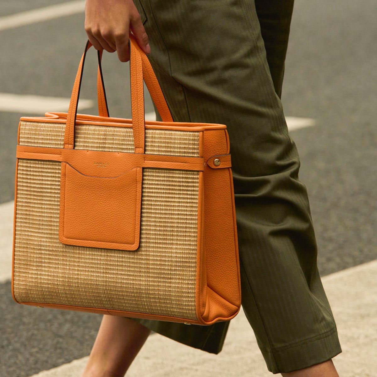 Florence Road Fabric Large Ziptop Shoulder Bag in Apricot - H9229812