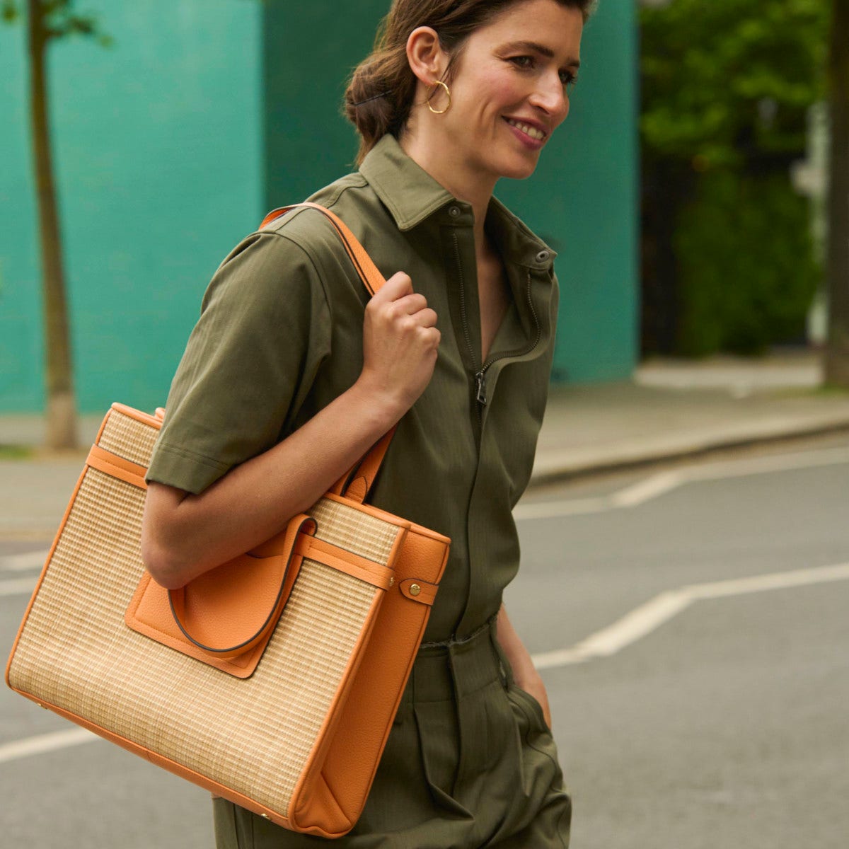 Florence Road Fabric Large Ziptop Shoulder Bag in Apricot - H9229812