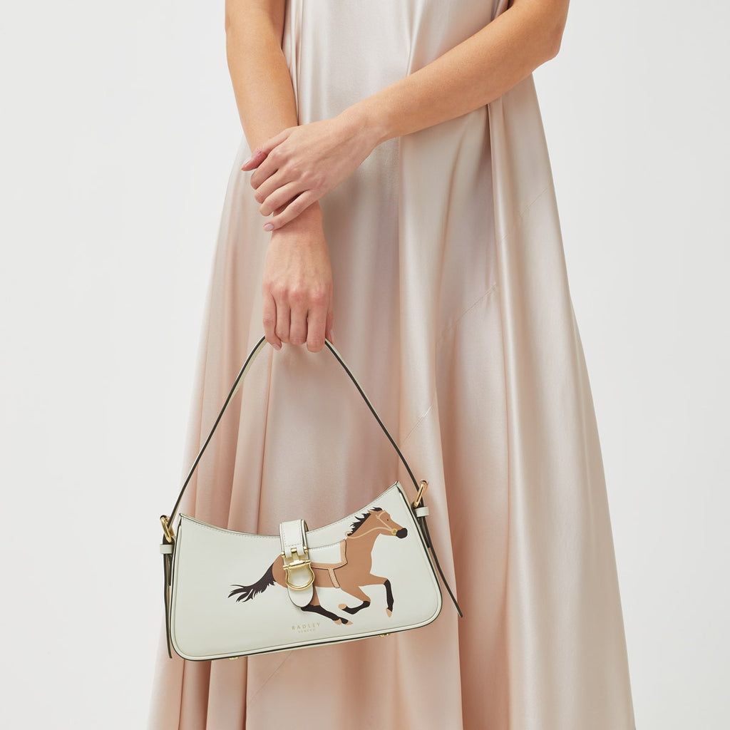 Kentucky Derby SS24 Leather Medium Ziptop Shoulder Bag in Chalk - H9232109