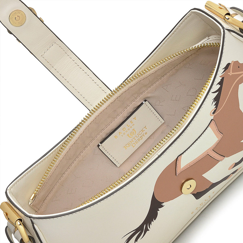 Kentucky Derby SS24 Leather Medium Ziptop Shoulder Bag in Chalk - H9232109