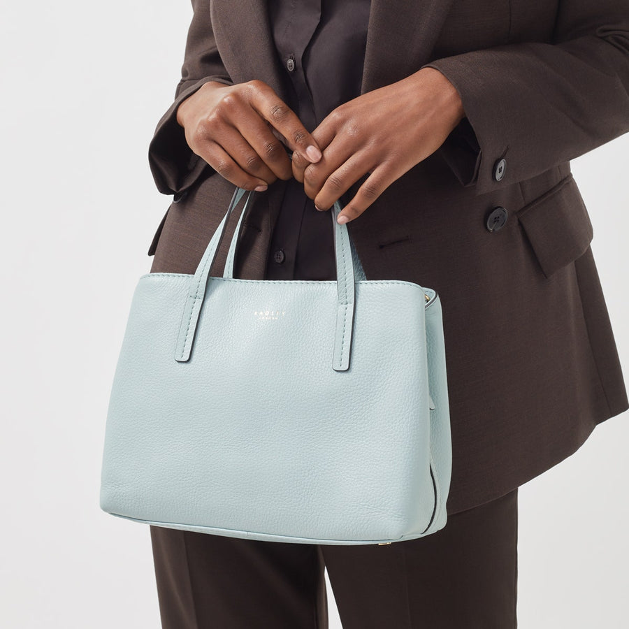 Dukes Place Leather Medium Ziptop Grab Bag in Seafoam - H9281367