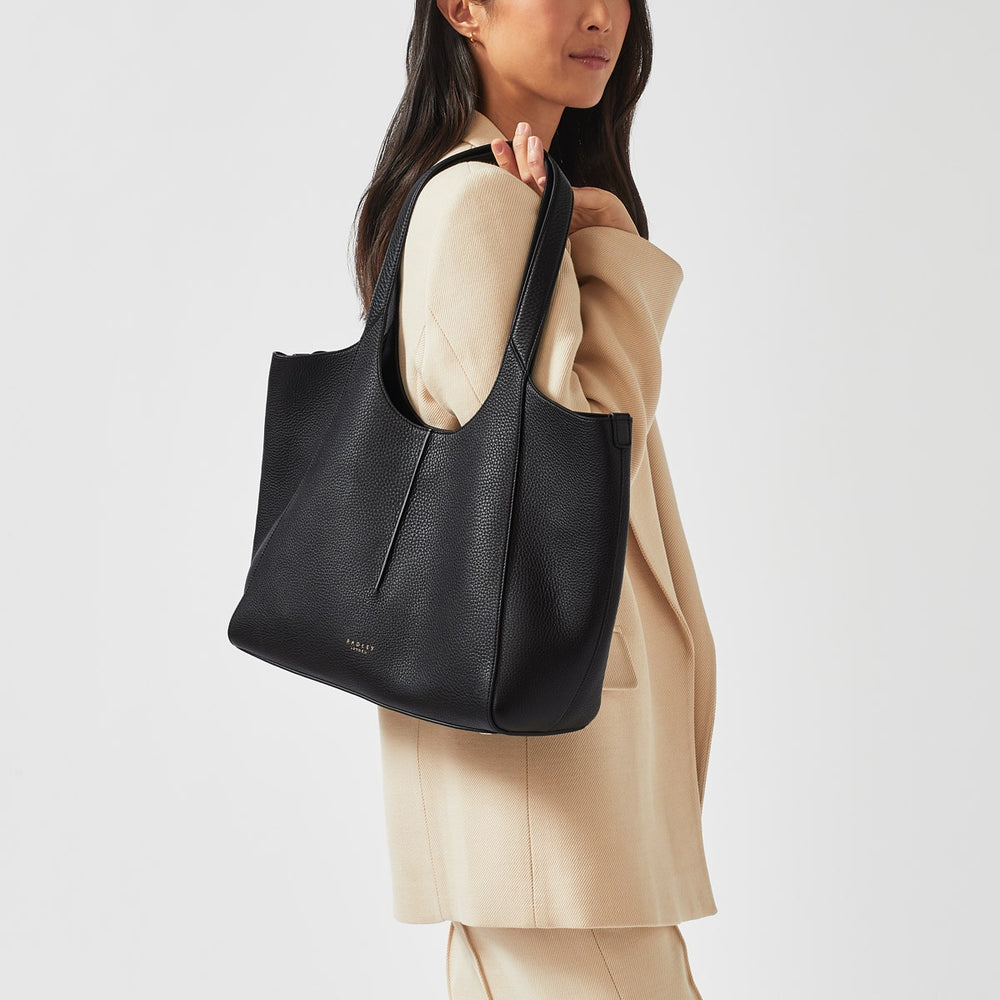 Hillgate Place Leather Large Open Top Tote Bag in Black - H9286001