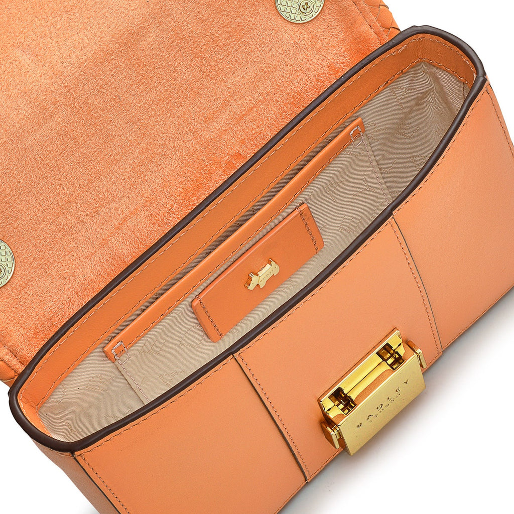 Hanley Close Leather Mini Flapover Crossbody Bag in Apricot - H9290812