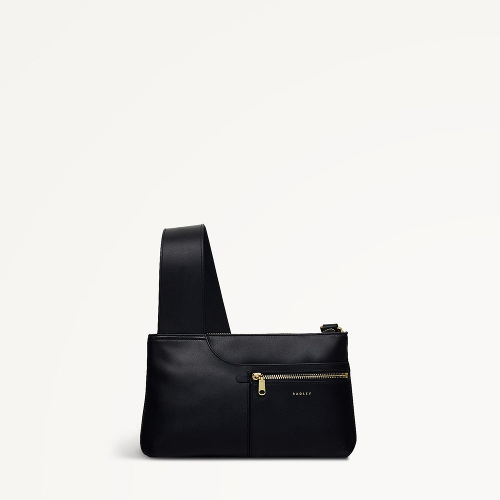 Pockets Leather Small Ziptop Crossbody Bag in Black - H9294001