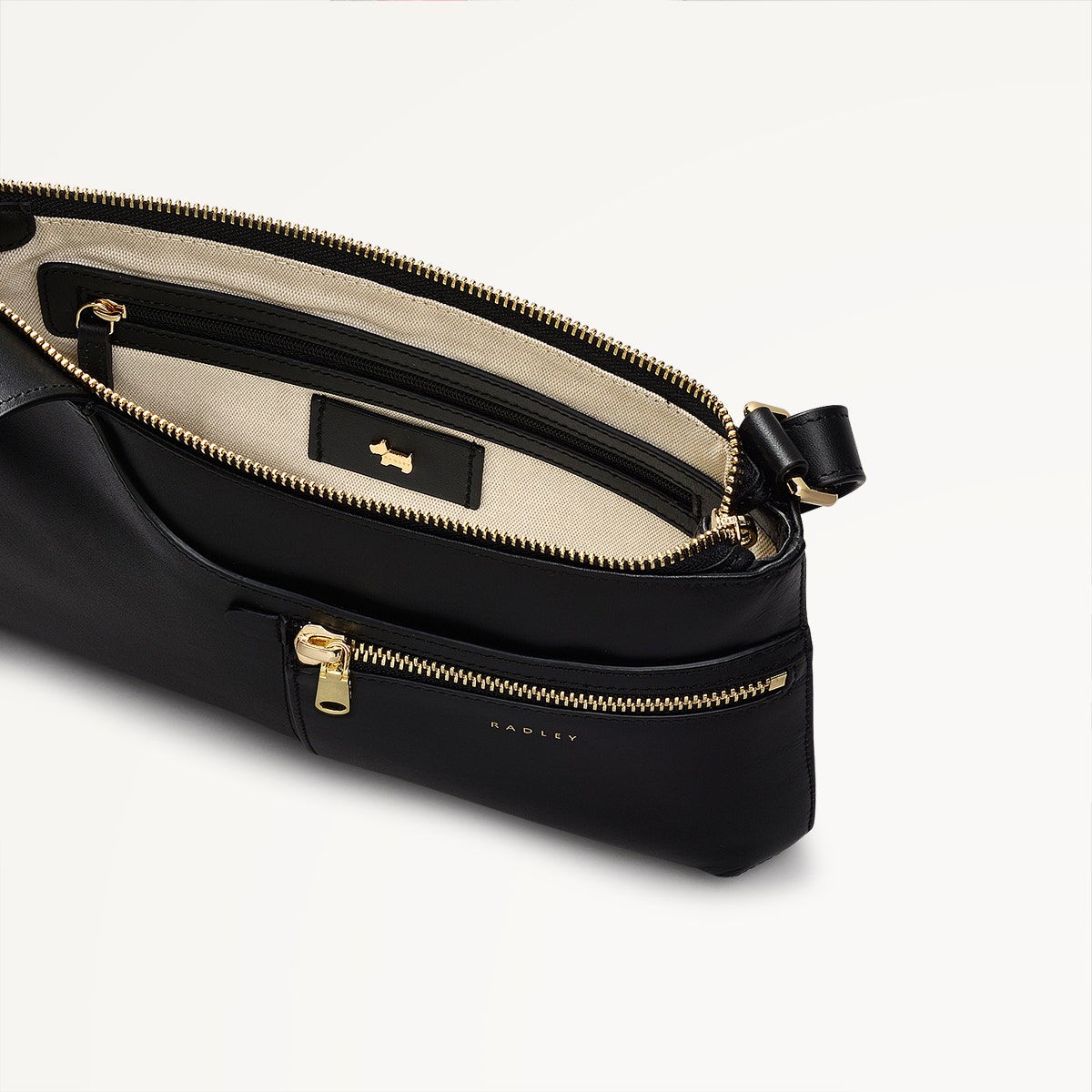 Pockets Leather Small Ziptop Crossbody Bag in Black - H9294001