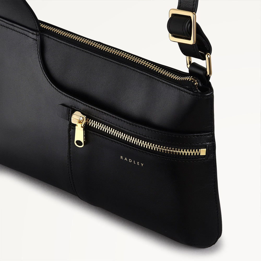 Pockets Leather Small Ziptop Crossbody Bag in Black - H9294001