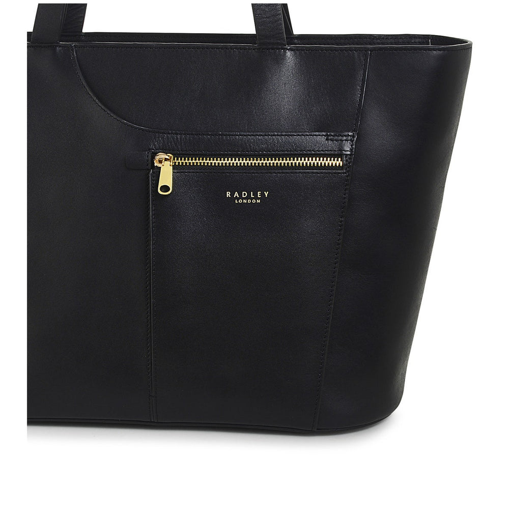 Pockets Leather Large Ziptop Tote Bag in Black - H9320001