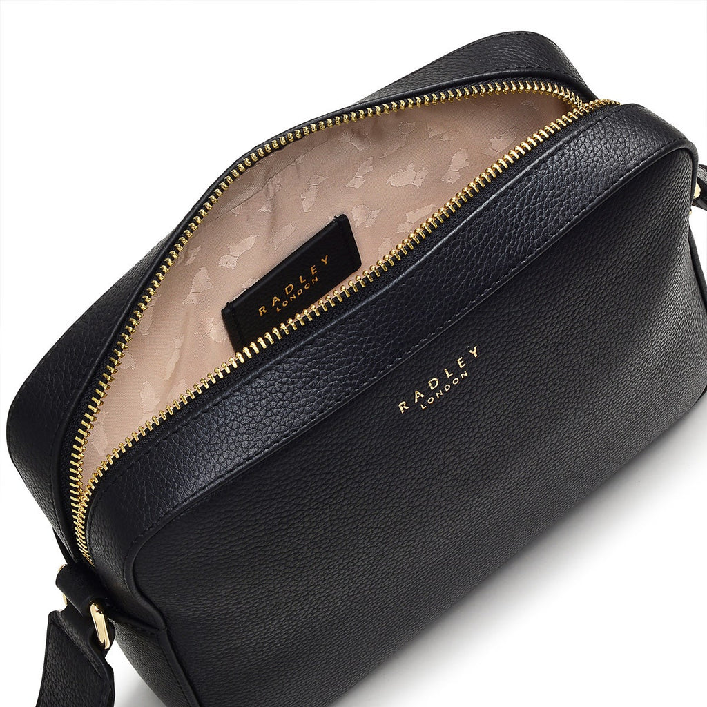 Spitalfields Row Leather Mini Zip Around Crossbody Bag in Black - H9349001