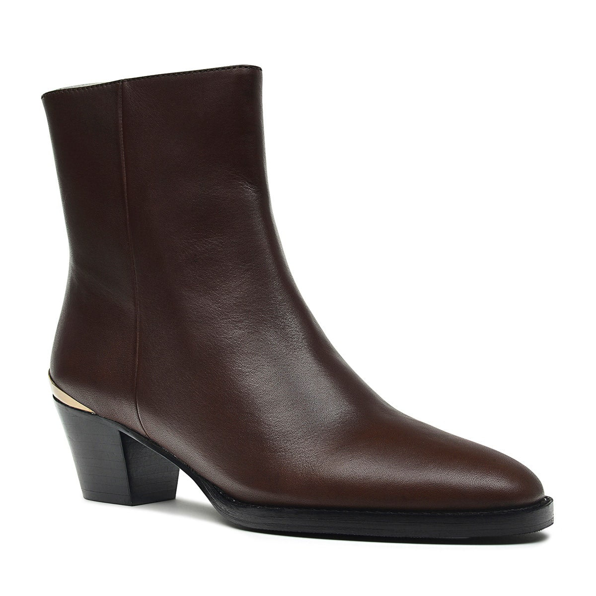 ROSETTE ROW WESTERN MID HEEL DARK BROWN