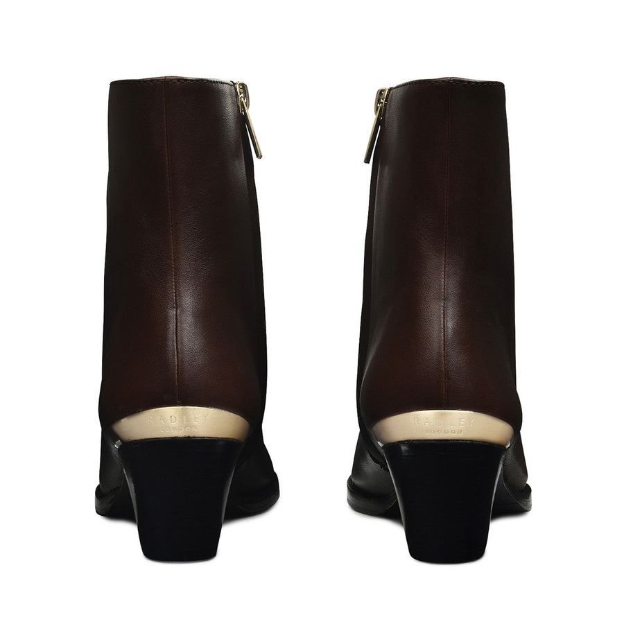 ROSETTE ROW WESTERN MID HEEL DARK BROWN