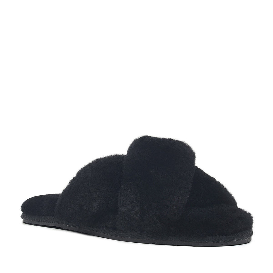 CUBA STREET SHEARLIN CROSSOVER SHEARLING MULE BLACK