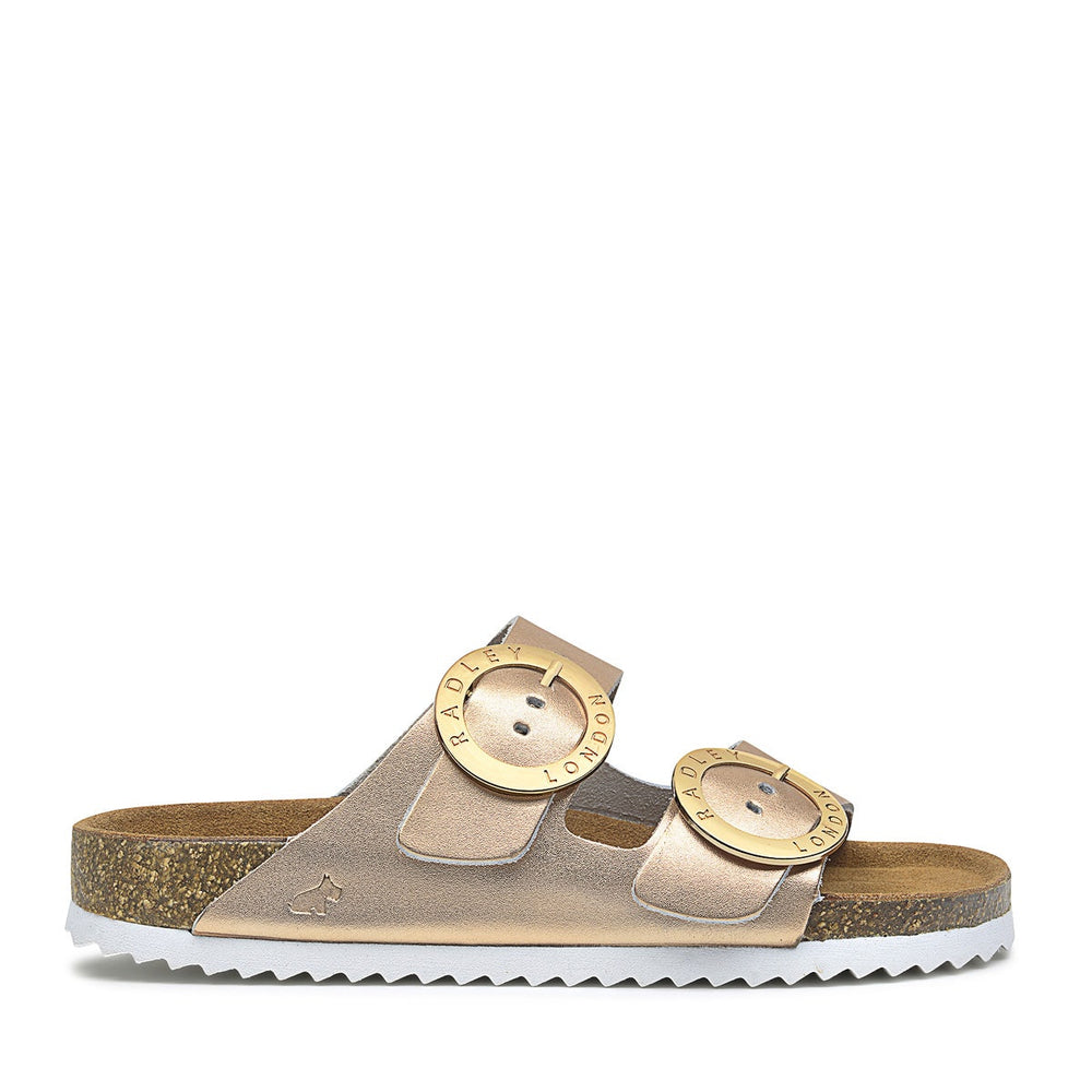 TAYMONT RISE DOUBLE BUCKLE FOOTBED MULE ROSE GOLD