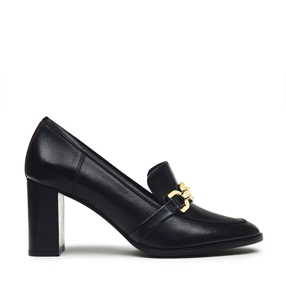 CAVENDISH MEWS CHUNKY CHAIN HEELED LOAFER BLACK