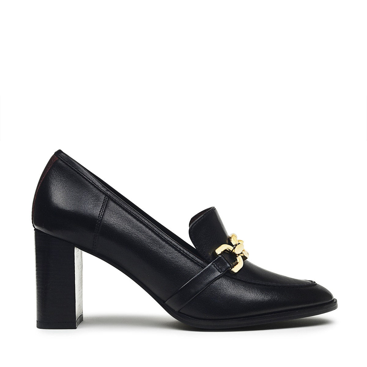 CAVENDISH MEWS CHUNKY CHAIN HEELED LOAFER BLACK