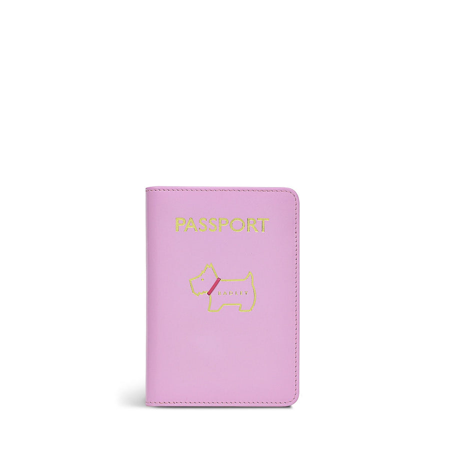 Heritage Dog Outline Leather Passport Cover in Sugar Pink - S1333679