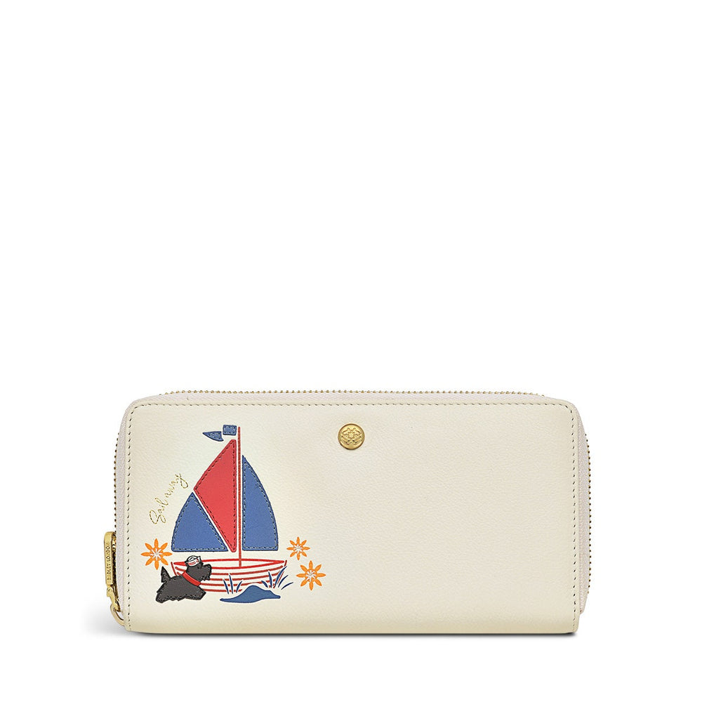 Sail Away Leather Large Zip Around Wallet in Chalk - S1367109