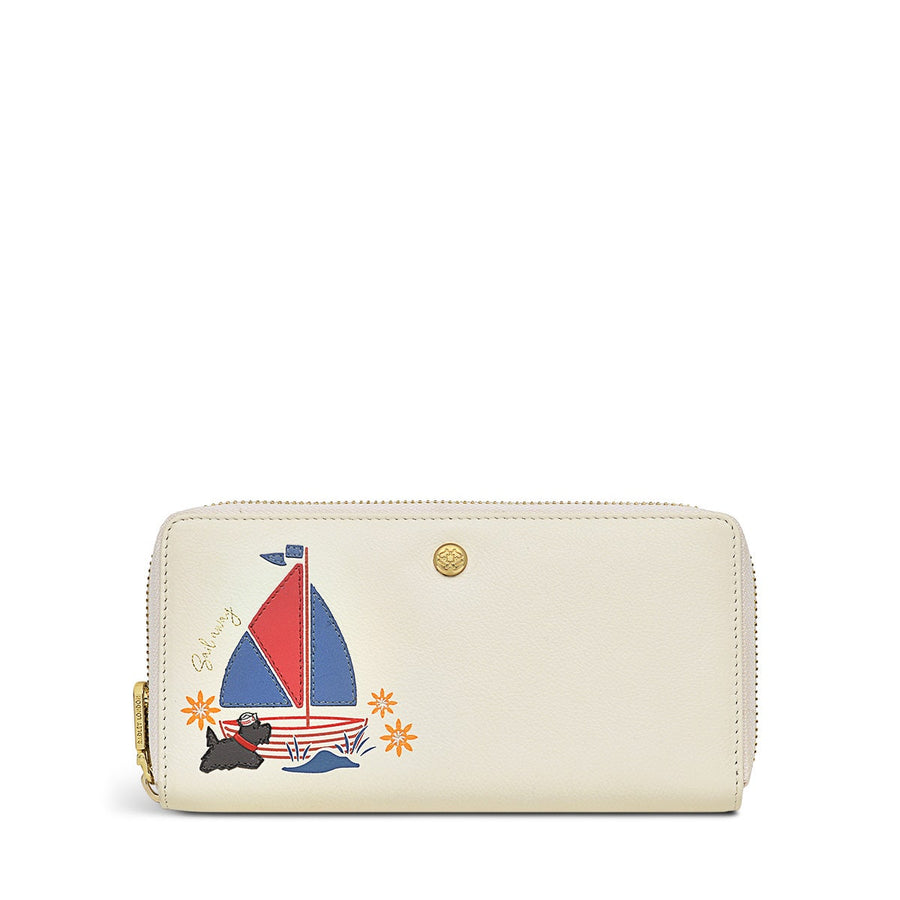 Sail Away Leather Large Zip Around Wallet in Chalk - S1367109