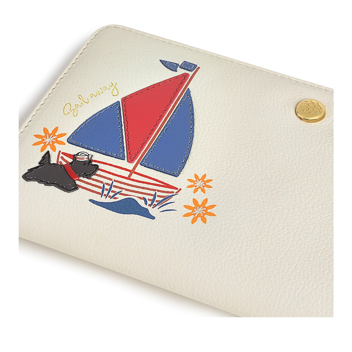 Sail Away Leather Large Zip Around Wallet in Chalk - S1367109