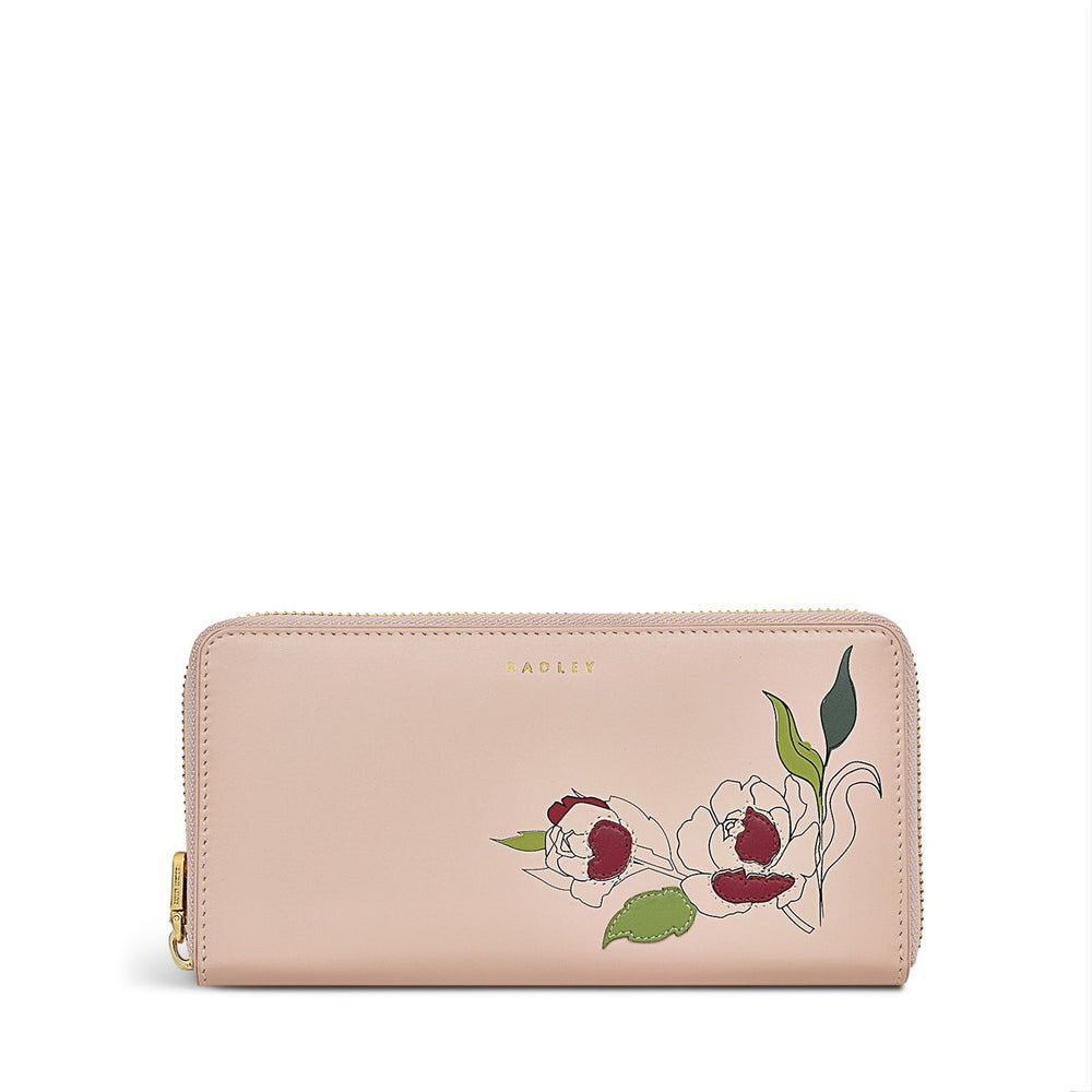 Wild Roses Leather Large Zip Around Wallet in Prairie Pink - S1874688