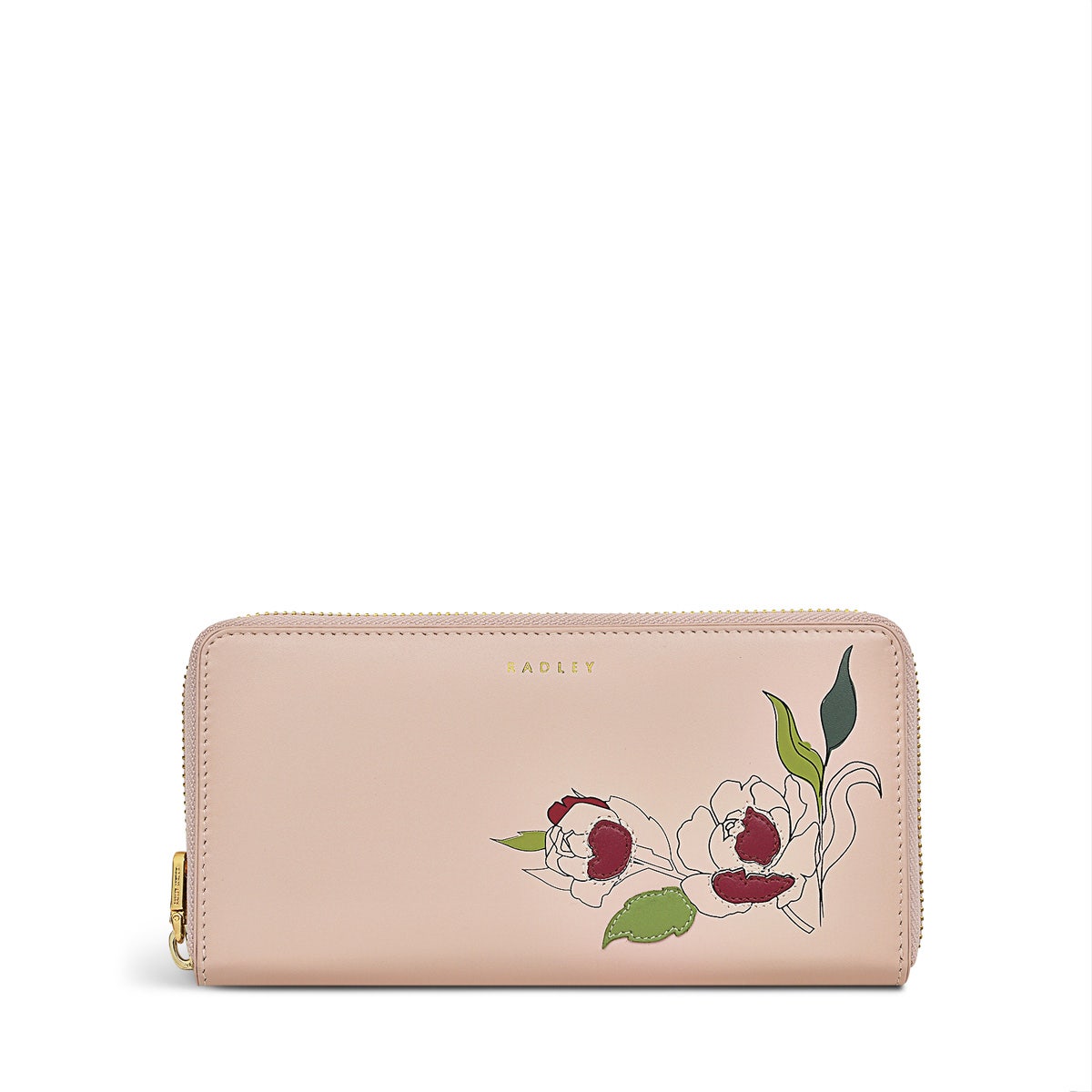 Wild Roses Leather Large Zip Around Wallet in Prairie Pink - S1874688