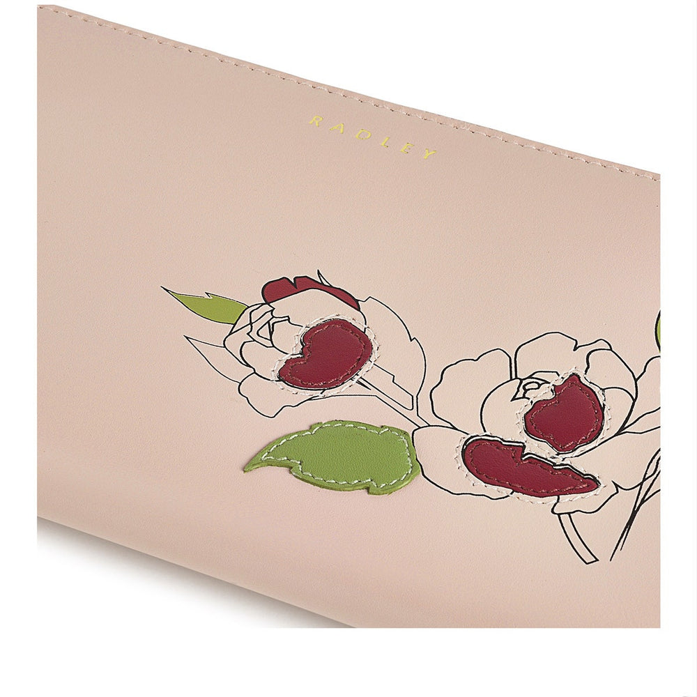 Wild Roses Leather Large Zip Around Wallet in Prairie Pink - S1874688
