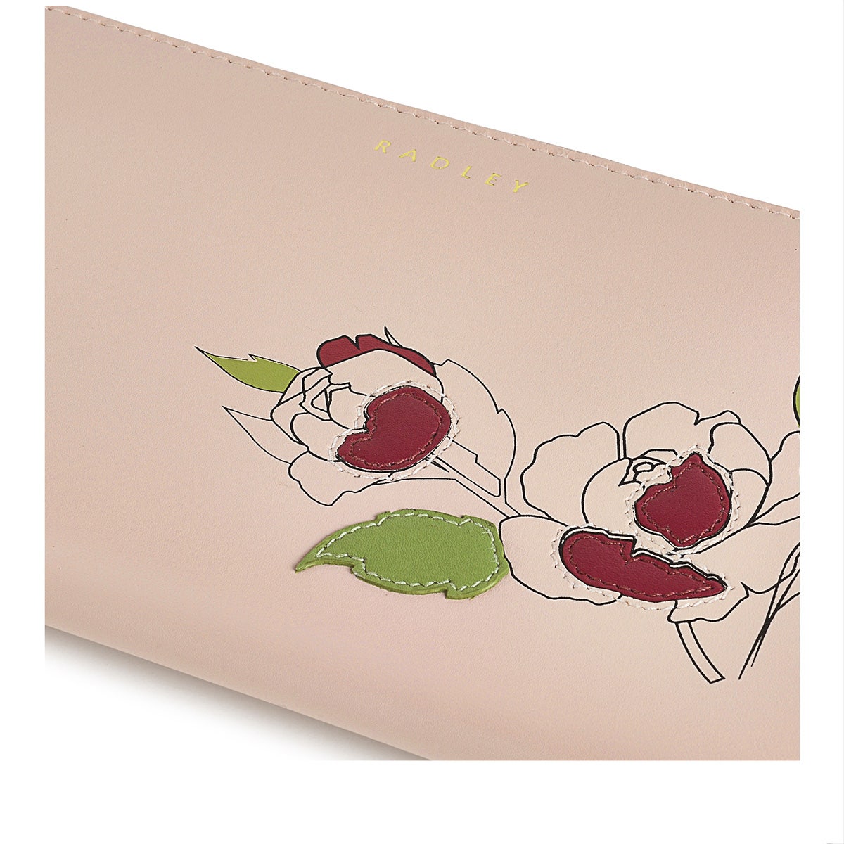 Wild Roses Leather Large Zip Around Wallet in Prairie Pink - S1874688