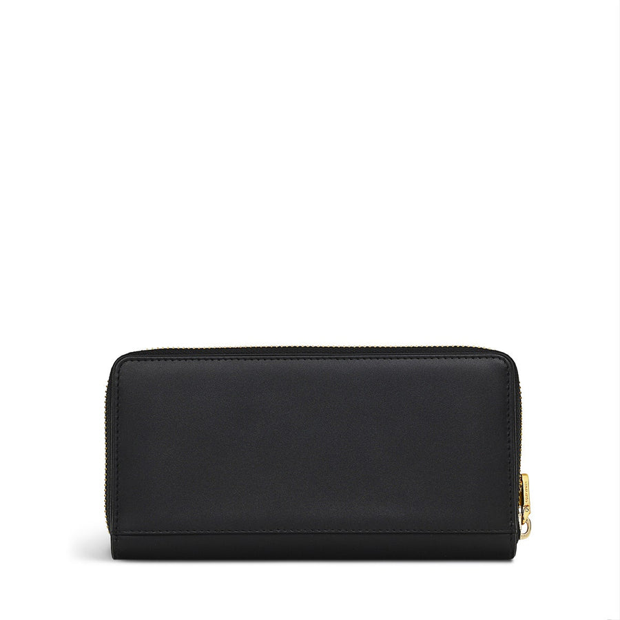 Wild Roses Leather Large Zip Around Wallet in Black - S1875001