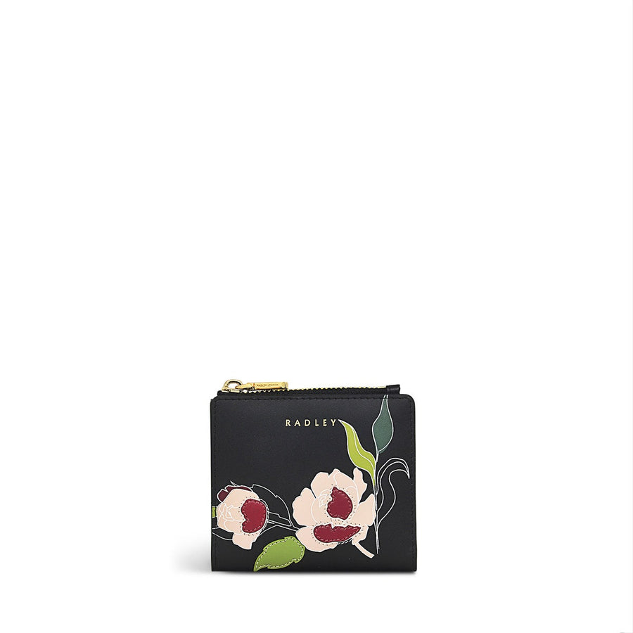 Wild Roses Leather Small Ziptop Coin Purse in Black - S1879001