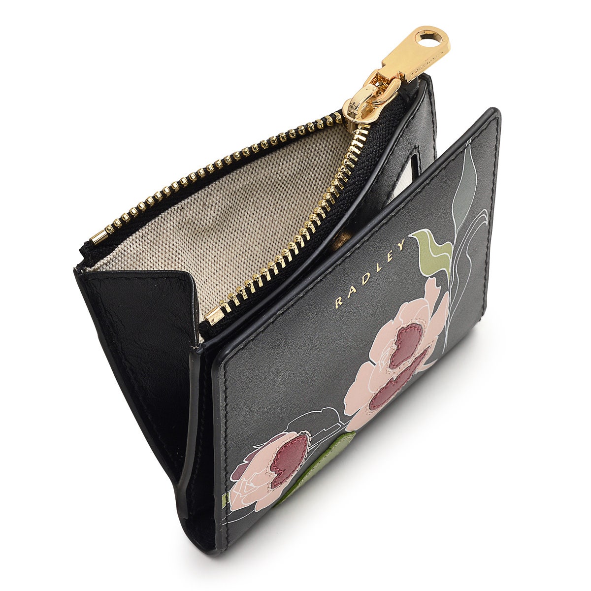 Wild Roses Leather Small Ziptop Coin Purse in Black - S1879001
