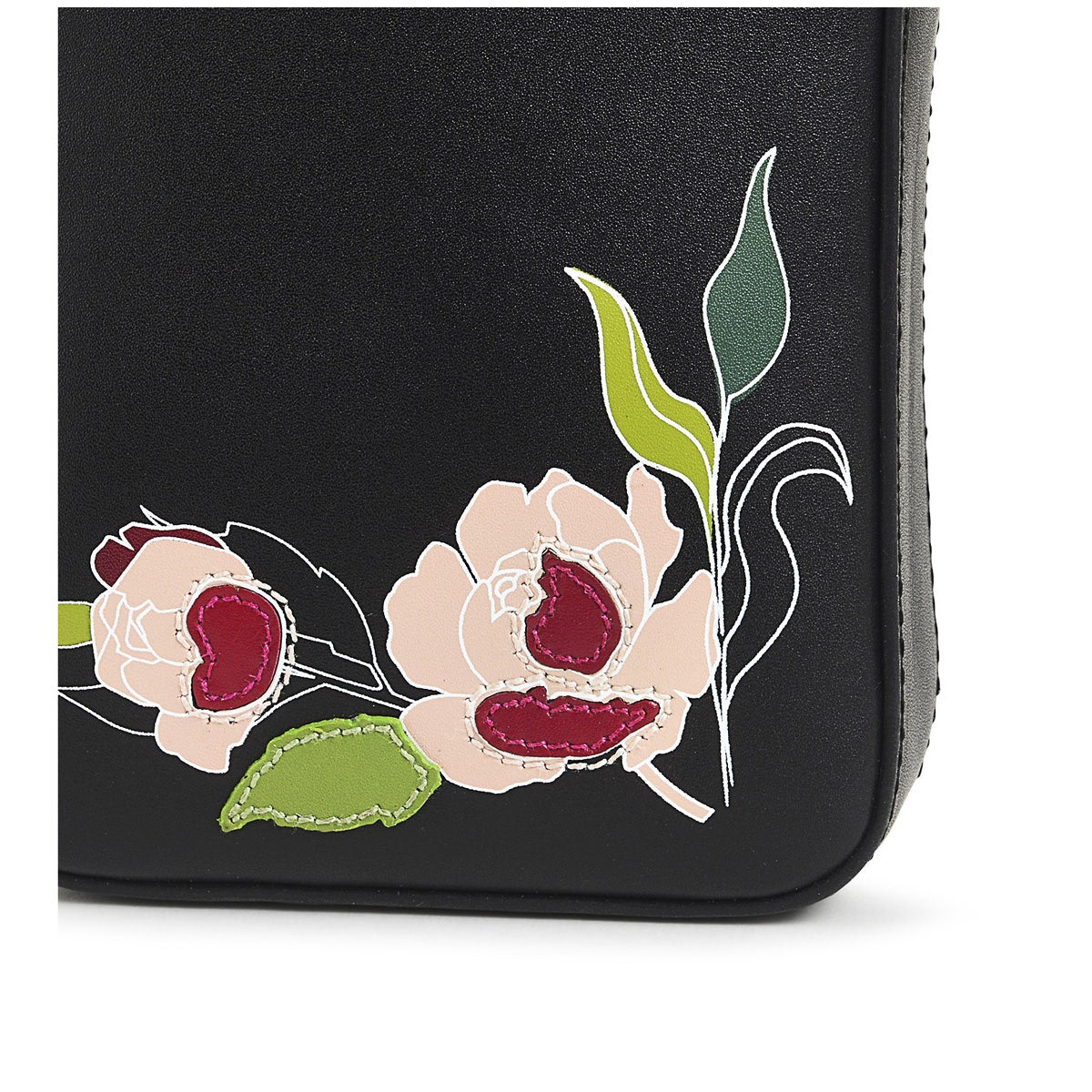 Wild Roses Leather Medium Phone Crossbody in Black - S1880001