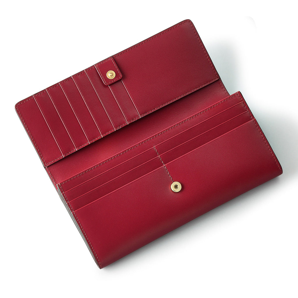 Heritage Dog Outline Leather Large Flapover Wallet in Cranberry - S1945604