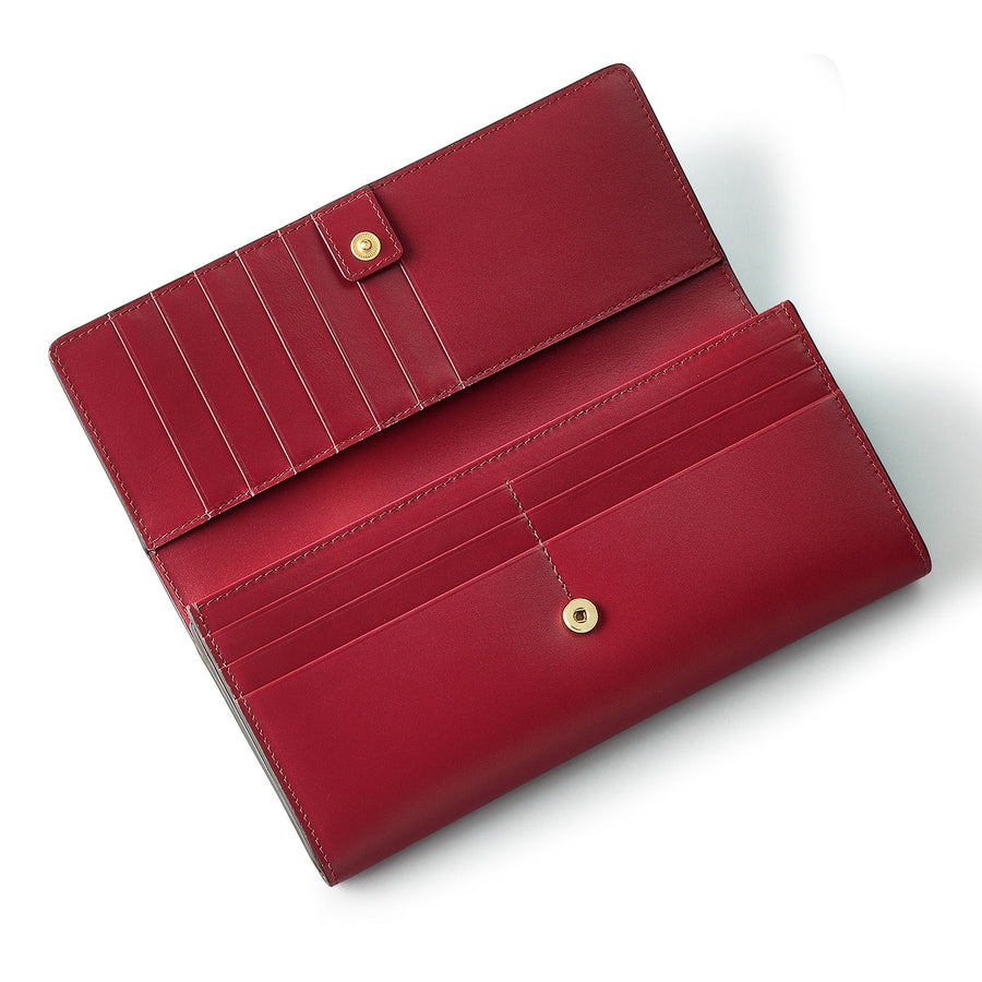 Heritage Dog Outline Leather Large Flapover Wallet in Cranberry - S1945604