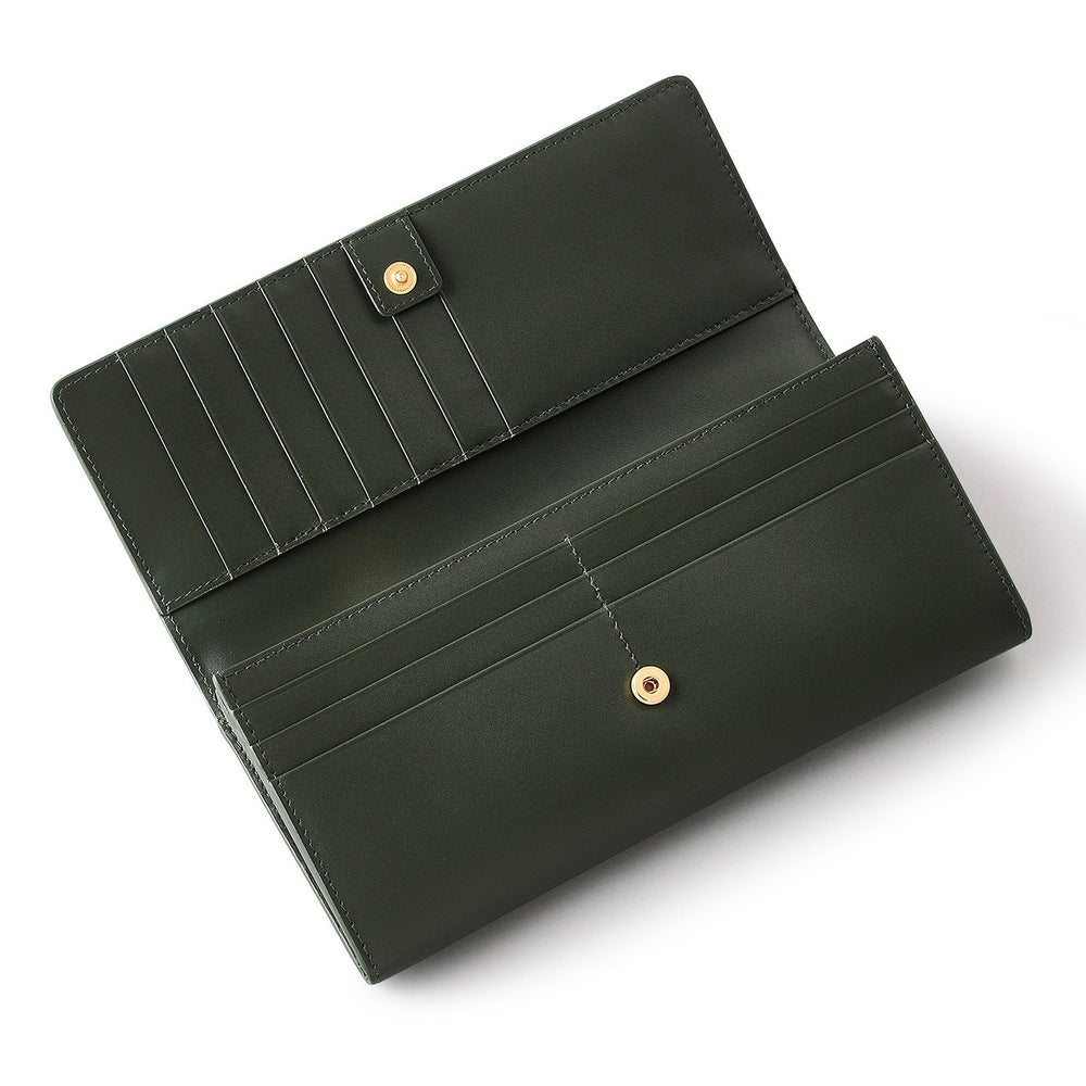 Heritage Dog Outline Leather Large Flapover Wallet in Racing Green - S1946302