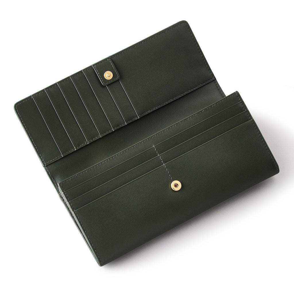 Heritage Dog Outline Leather Large Flapover Wallet in Racing Green - S1946302
