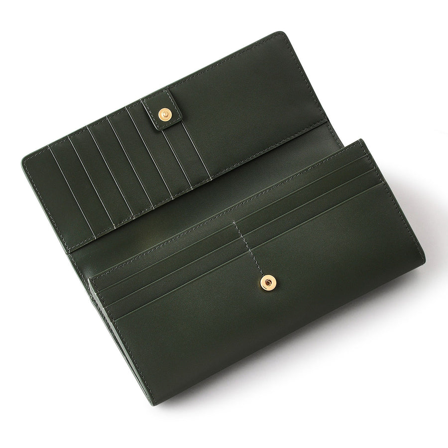 Heritage Dog Outline Leather Large Flapover Wallet in Racing Green - S1946302