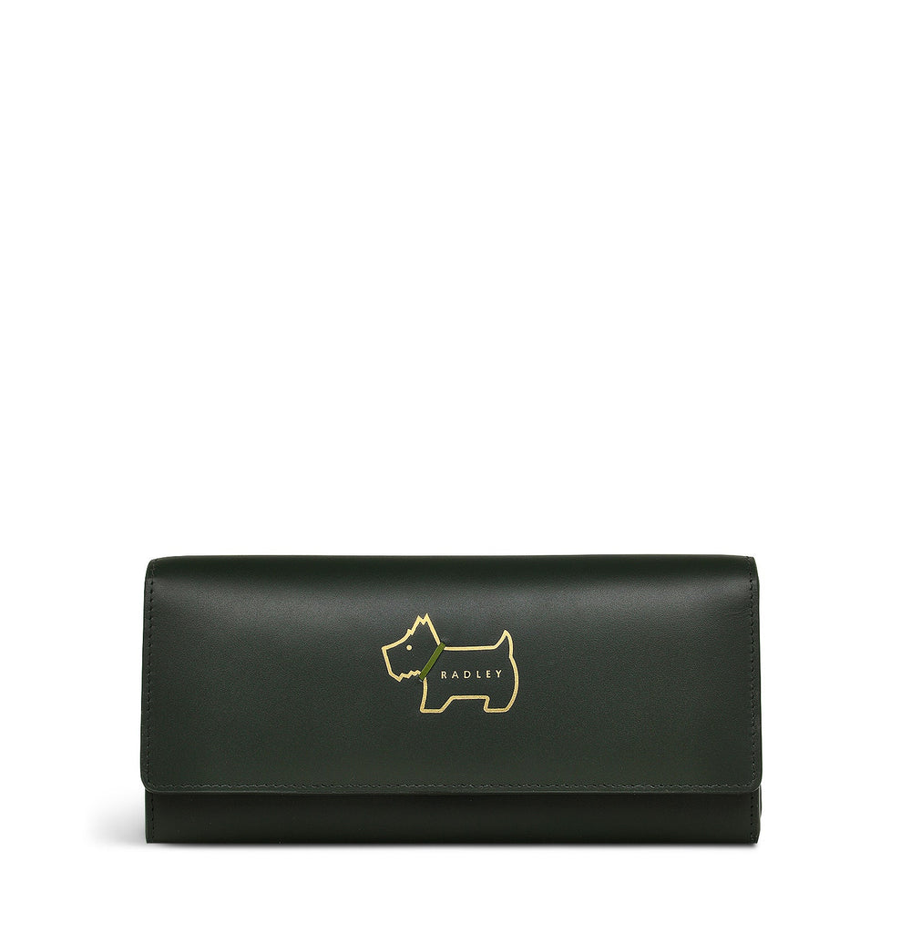 Heritage Dog Outline Leather Large Flapover Wallet in Racing Green - S1946302