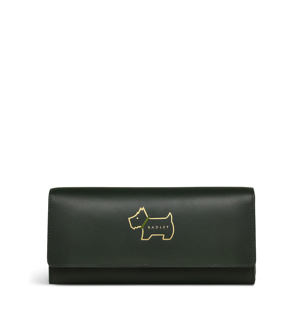 Heritage Dog Outline Leather Large Flapover Wallet in Racing Green - S1946302