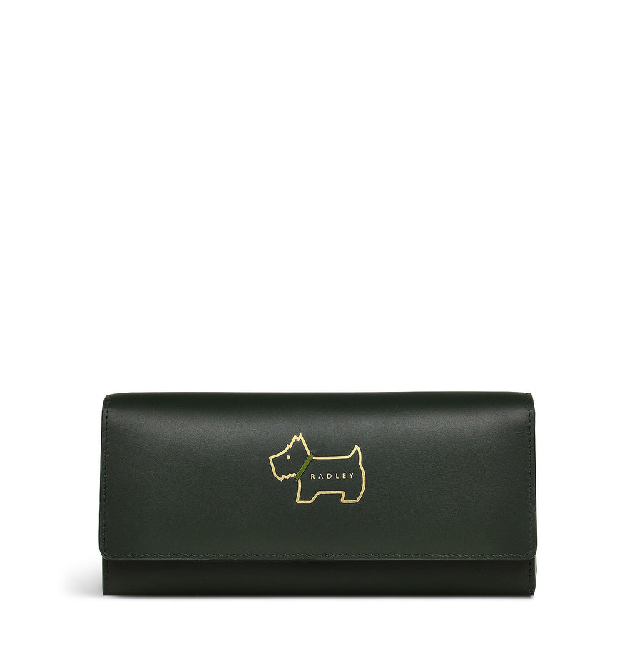 Heritage Dog Outline Leather Large Flapover Wallet in Racing Green - S1946302