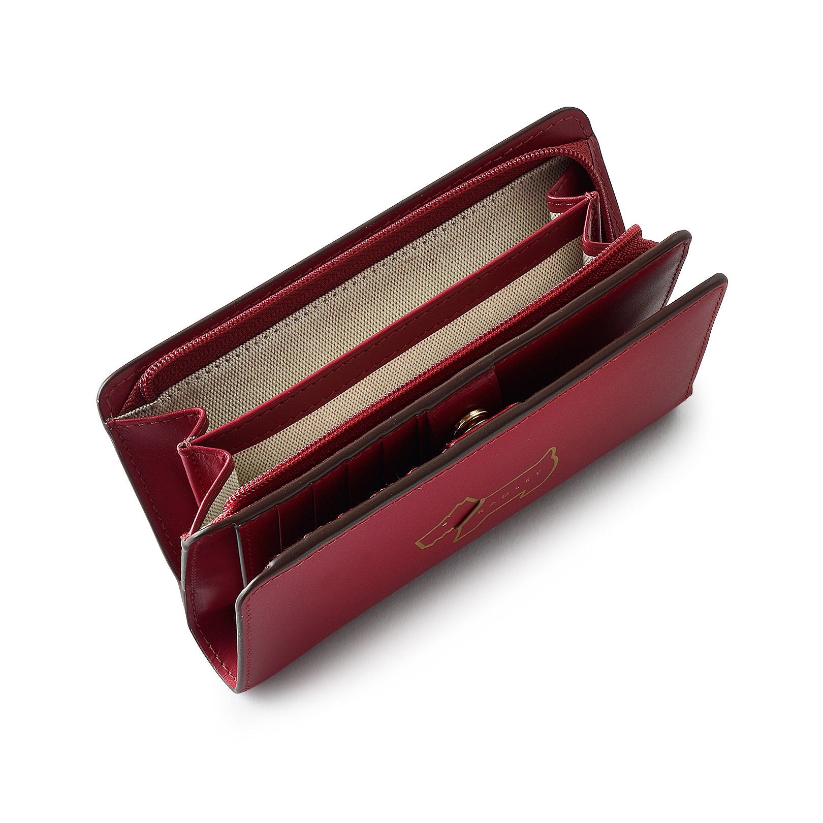 Heritage Dog Outline Leather Medium Bifold Wallet in Cranberry - S1947604