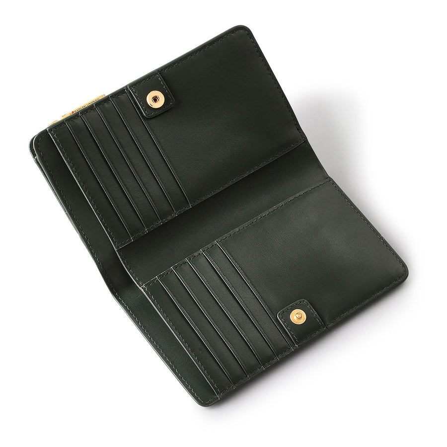 Heritage Dog Outline Leather Medium Bifold Wallet in Racing Green - S1948302